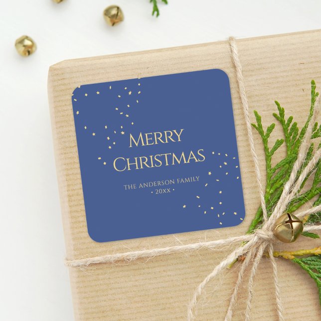 Modern Minimalist Gold Confetti Merry Christmas Square Sticker (Creator Uploaded)