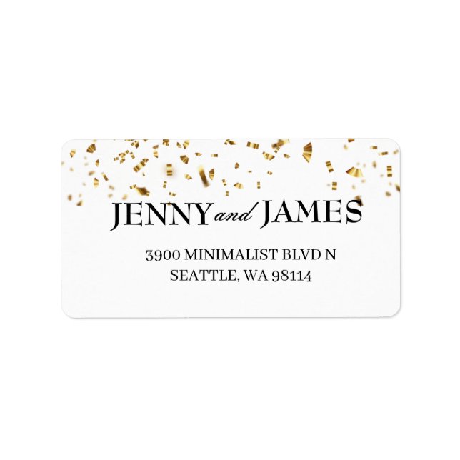 Modern Minimalist Gold Confetti Wedding Address La Label (Front)