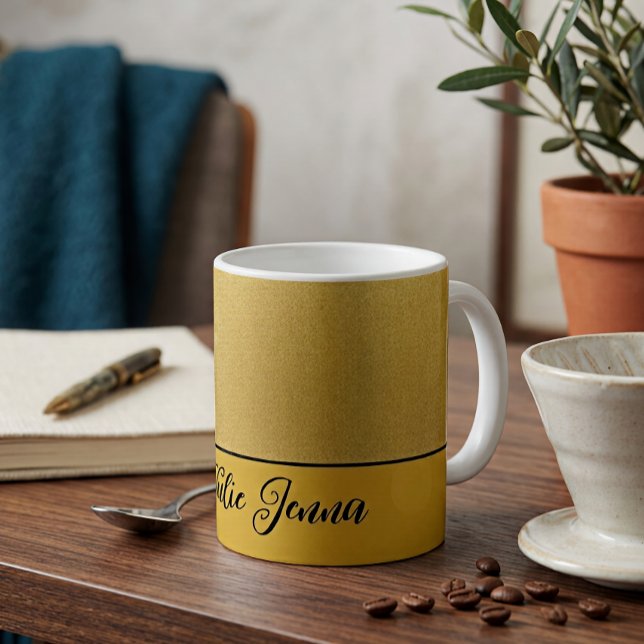 Modern Minimalist Gold Foil Texture Script Name Coffee Mug (Creator Uploaded)