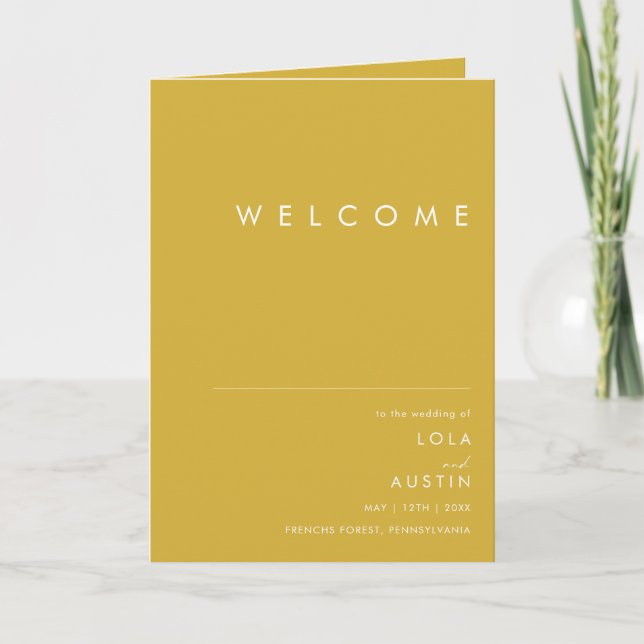 Modern Minimalist Gold Folded Wedding Program (Front)