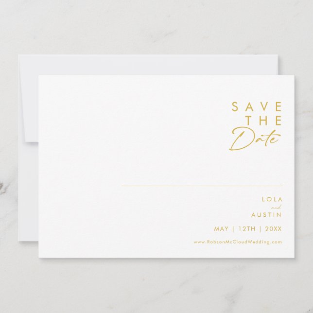 Modern Minimalist Gold Font Horizontal Save The Date (Front)