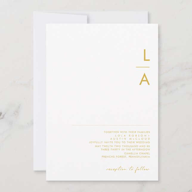 Modern Minimalist Gold Font Monogram Wedding Invitation (Front)