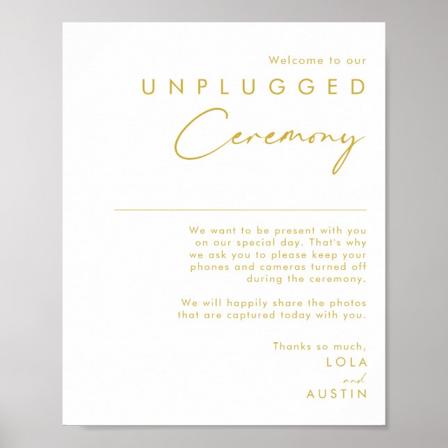 Modern Minimalist Gold Font Unplugged Ceremony Poster (Front)