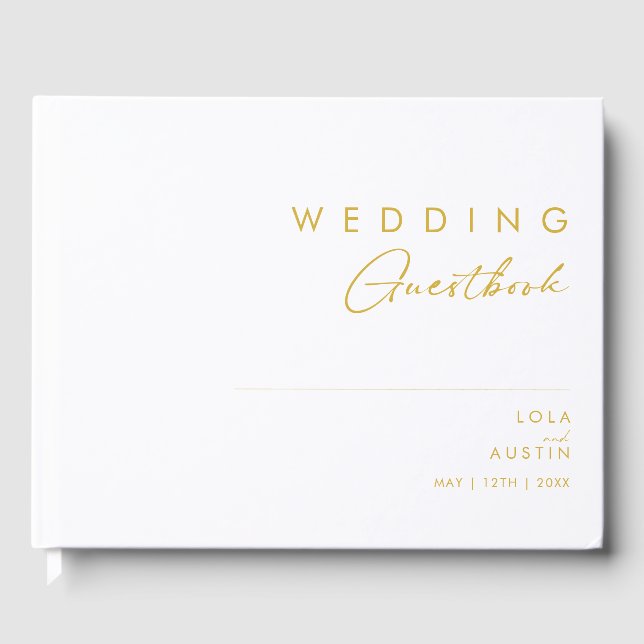 Modern Minimalist Gold Font Wedding Guest Book (Front)