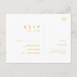 Modern Minimalist Gold Font Wedding RSVP Postcard