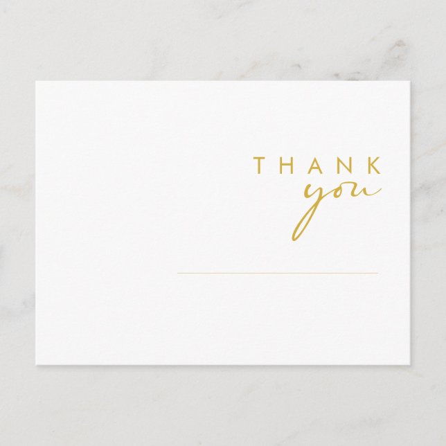 Modern Minimalist Gold Font Wedding Thank You Postcard (Front)