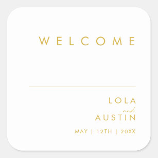 Modern Minimalist Gold Font Wedding Welcome Square Sticker