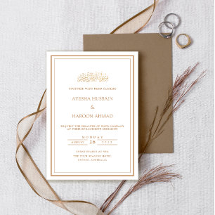 Modern Minimalist Gold Frame Engagement Party Invitation