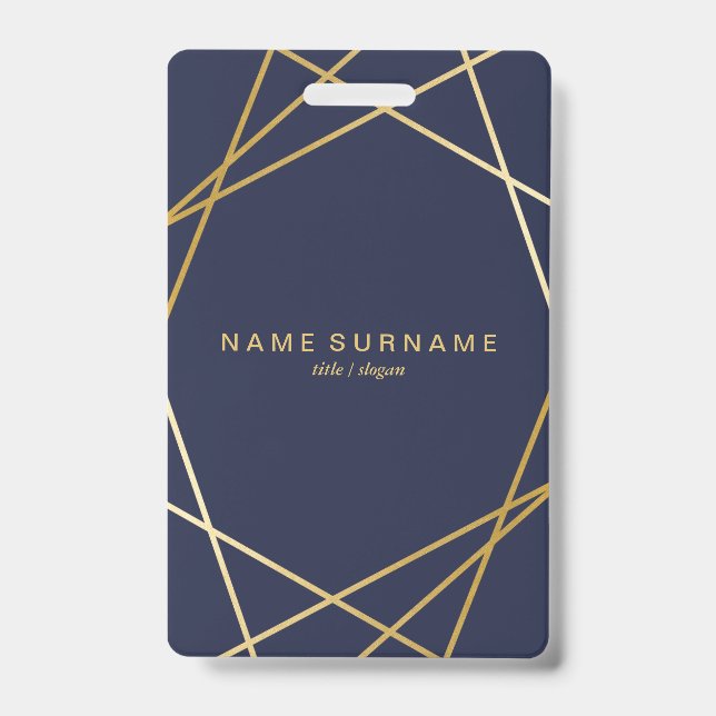 Modern Minimalist Gold Geometric Midnight Blue ID Badge (Front)