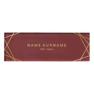 Modern Minimalist Gold Geometric Pattern Burgundy Name Tag