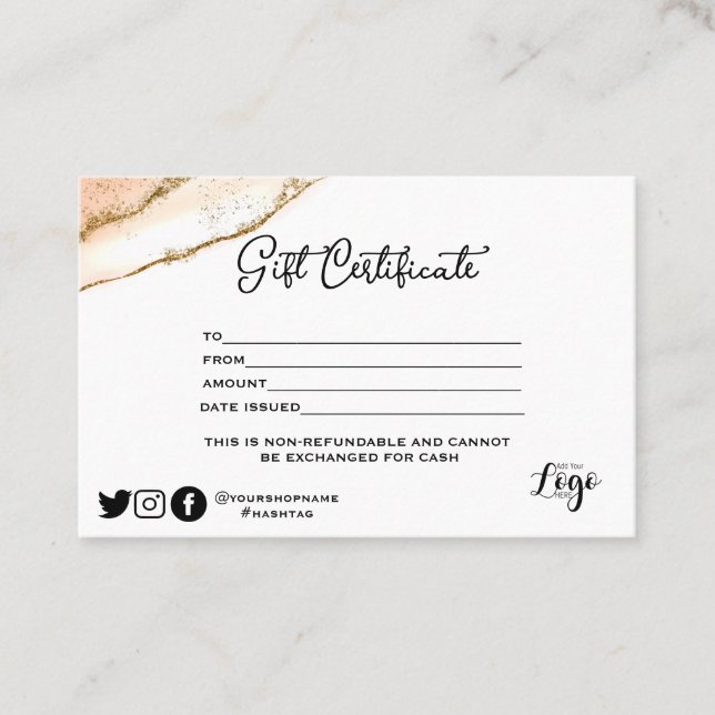 Modern minimalist Gold glitter  Gift certificate (Front)