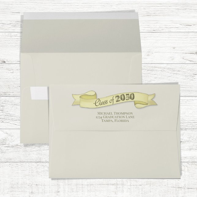 Modern Minimalist Gold Graduation Banner Simple Envelope (Graduation banner return address envelope.)