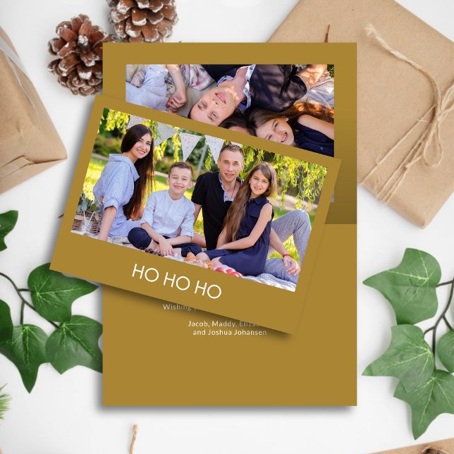 Modern Minimalist Gold "HO HO HO" Photo  Holiday Card (Creator Uploaded)