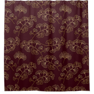 Modern Minimalist Gold Leaf Maroon Shower Curtain