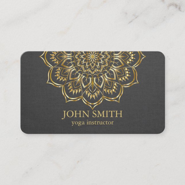 Modern Minimalist Gold Mandala Yoga Instructor  Business Card (Front)