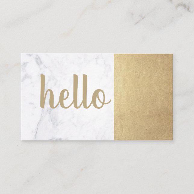 Modern Minimalist Gold Marble Hello Luxe Writer Business Card (Front)