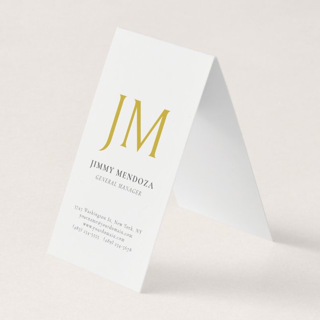 Modern Minimalist Gold Monogram Plain Simple Business Card (Front)