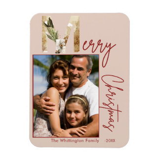 Modern Minimalist Gold Photo Christmas Card Magnet