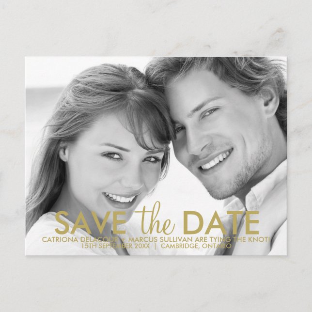Modern Minimalist Gold Save the Date Postcard (Front)