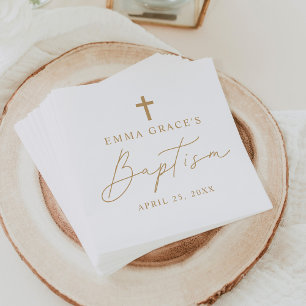 Modern Minimalist Gold Script Baptism Napkin