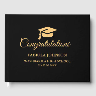 Modern Minimalist Gold Script Graduation Guest Book