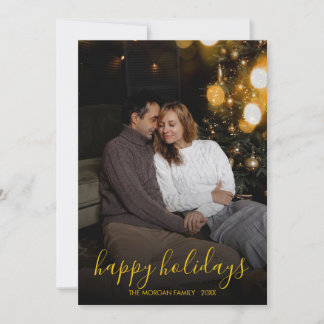 Modern Minimalist Gold Script Happy Holidays Photo Holiday Card