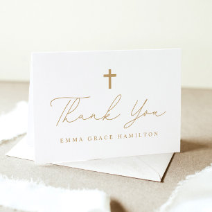 Modern Minimalist Gold Script Photo Baptism Thank You Card