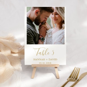 Modern Minimalist Gold Script photo Wedding  Table Number