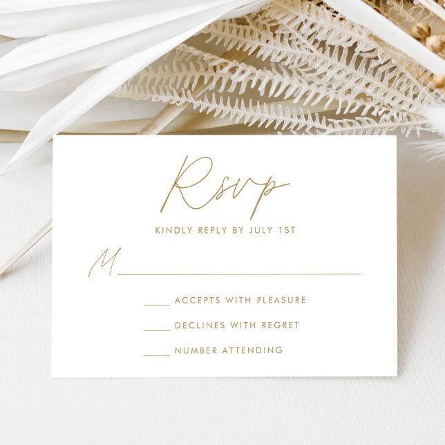 Modern Minimalist Gold Script Wedding RSVP Card (Creator Uploaded)