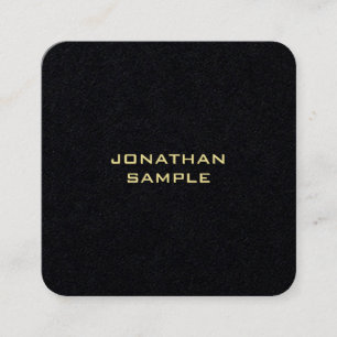 Modern Minimalist Gold Text Elegant Premium Black Square Business Card