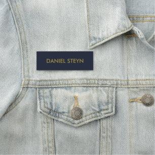 Modern minimalist gold text navy blue name tag