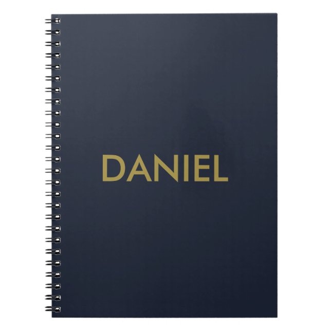 Modern minimalist gold text navy blue notebook (Front)