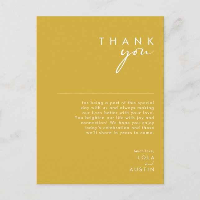 Modern Minimalist Gold Thank You Reception Card (Front)