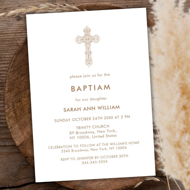 Modern Minimalist Gold Typography Cross Baptism Invitation (Modern Minimalist Gold Typography Cross Baptism Invitation)