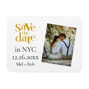 Modern Minimalist Gold Unique Photo Save The Date  Magnet
