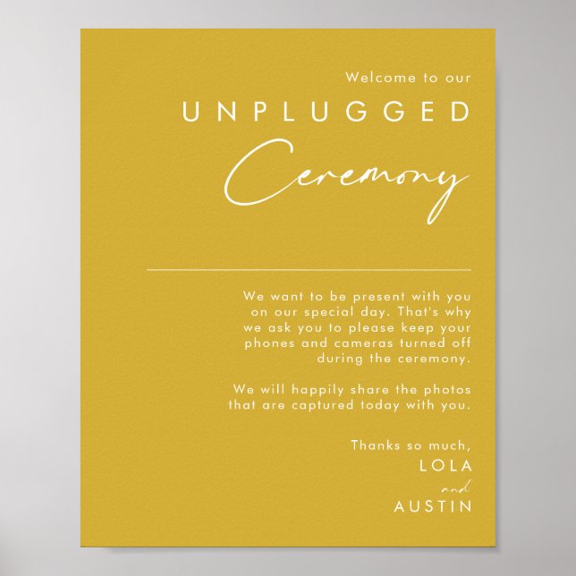 Modern Minimalist Gold Unplugged Ceremony Poster (Front)