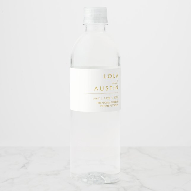 Modern Minimalist Gold  Water Bottle Label (Front)