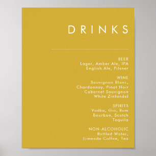 Modern Minimalist Gold Wedding Drinks Menu Poster
