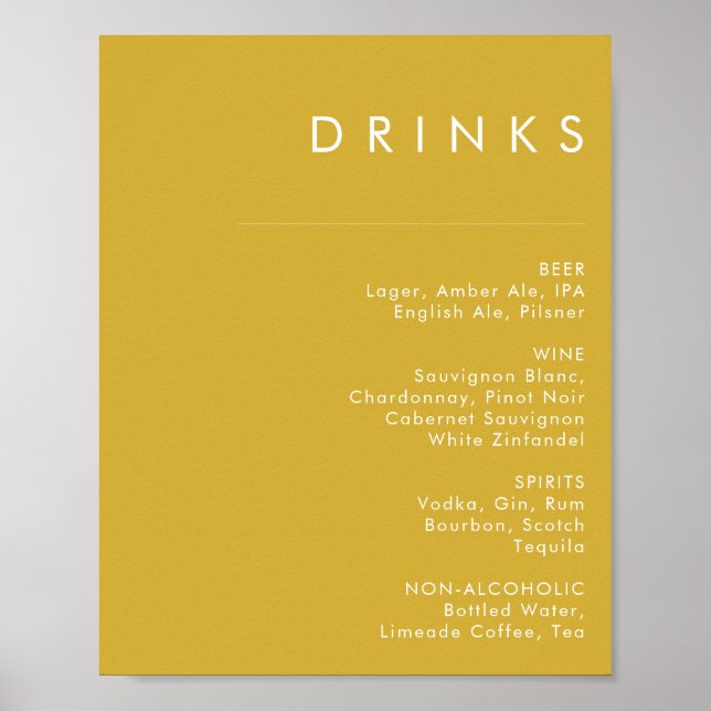 Modern Minimalist Gold Wedding Drinks Menu Poster (Front)