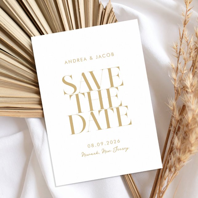 Modern Minimalist Gold White Chic Wedding Save The Date (Creator Uploaded)