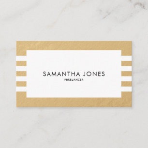 Modern Minimalist Gold White Stripes Freelancer Business Card