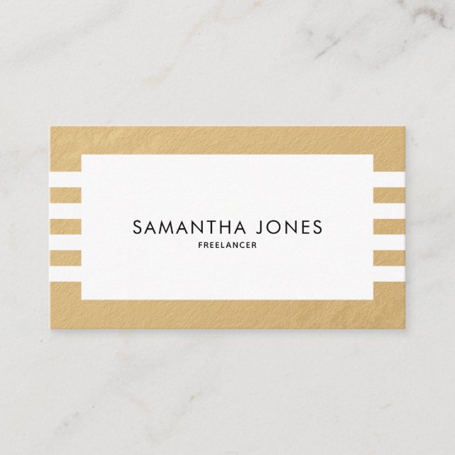 Modern Minimalist Gold White Stripes Freelancer Business Card (Front)