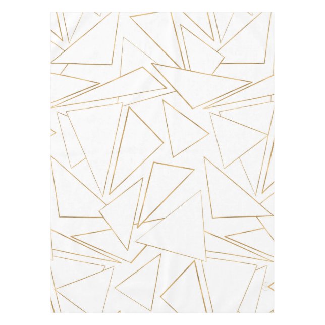 Modern Minimalist Gold White Strokes Triangles Tablecloth (Front)