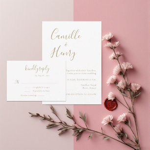 Modern Minimalist Gold & White Wedding RSVP Card