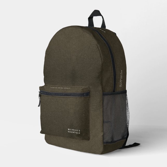 Modern Minimalist Golden Brown Leather  Printed Backpack (Back Corner Right)