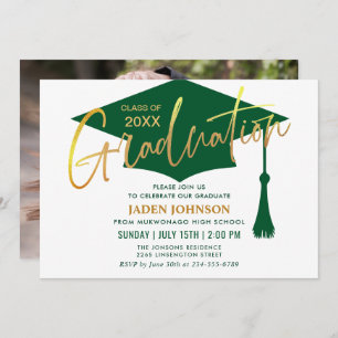 Modern Minimalist Golden Green Graduation Party Invitation