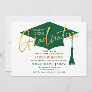 Modern Minimalist Golden Green Graduation Party Invitation
