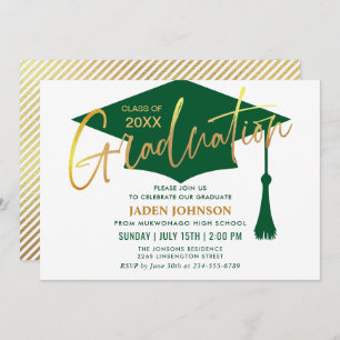 Modern Minimalist Golden Green Graduation Party Invitation