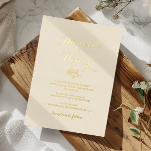 Modern Minimalist Golden Rose Line Art Wedding