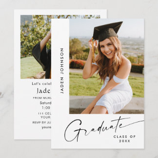 Modern Minimalist Grad 2 PHOTO Graduation Party Invitation
